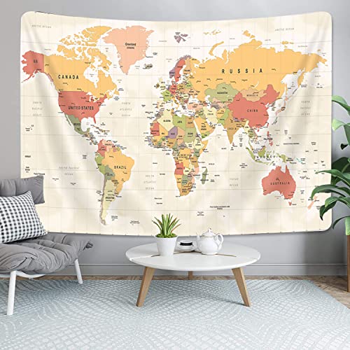 VeiVian World Map Tapestry, Topographic World Map, Beige, 40X30in, Wall Art, Bedroom, Living Room - Image 1