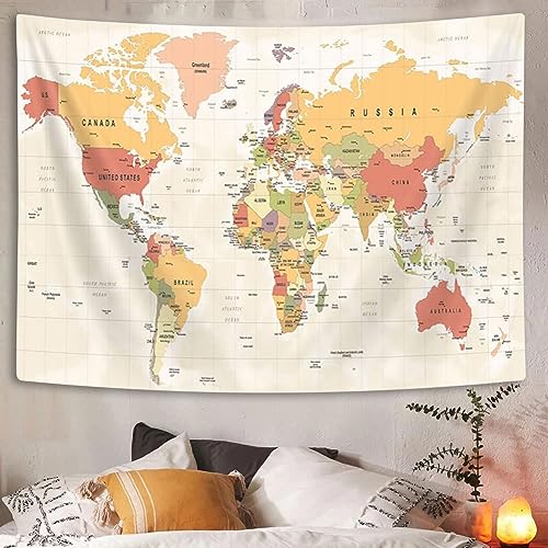 VeiVian World Map Tapestry, Topographic World Map, Beige, 40X30in, Wall Art, Bedroom, Living Room - Image 4