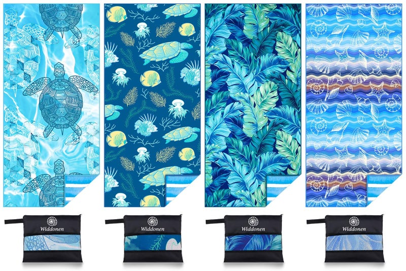 Widdonen 4 Pack Microfiber Lightweight Beach Towel Sand Free Quick Dry Absorbent Thin Compact Towels for Swimming Pool Camping Beach Accessories Large Easy Pack Travel Things for Vacation Essentials Gift - Image 1