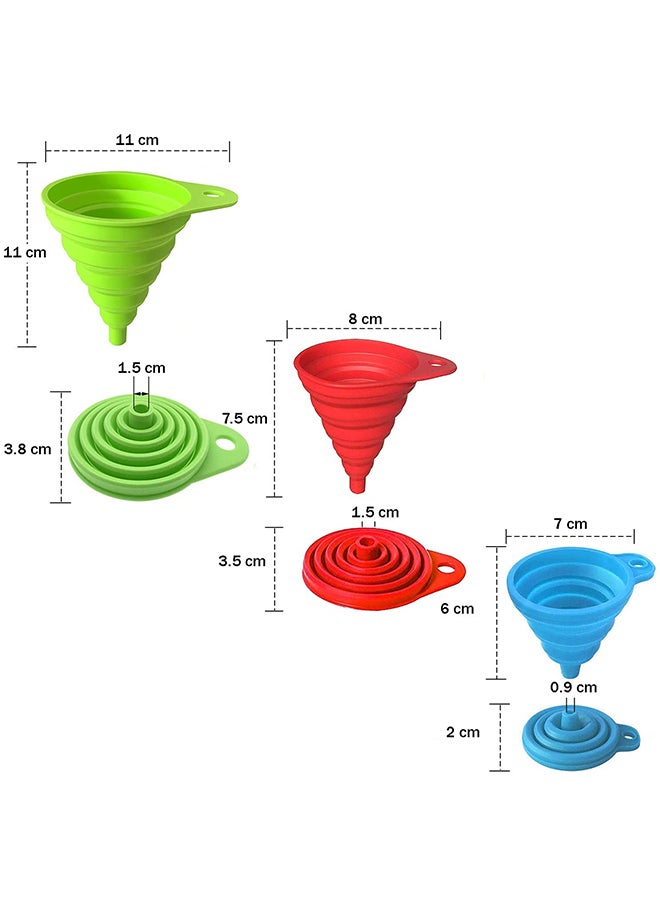 O Ozone - Silicone Collapsible Funnel Set Of 3 Flexible Foldable & Portable Kitchen Gadget Large Medium and Small – Green Red Blue - Image 1