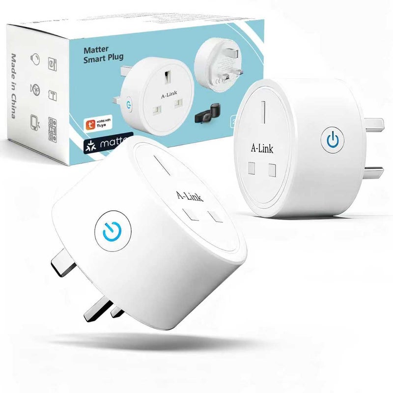 A-Link Matter Smart Plug with Energy Monitoring, WiFi Socket, Works with Tuya Smart ,Smart Life,Apple HomeKit,Alexa,Google Home,SmartThings App,WiFi Plug with Voice Remote Control, 16A Max,2 Pack - Image 1