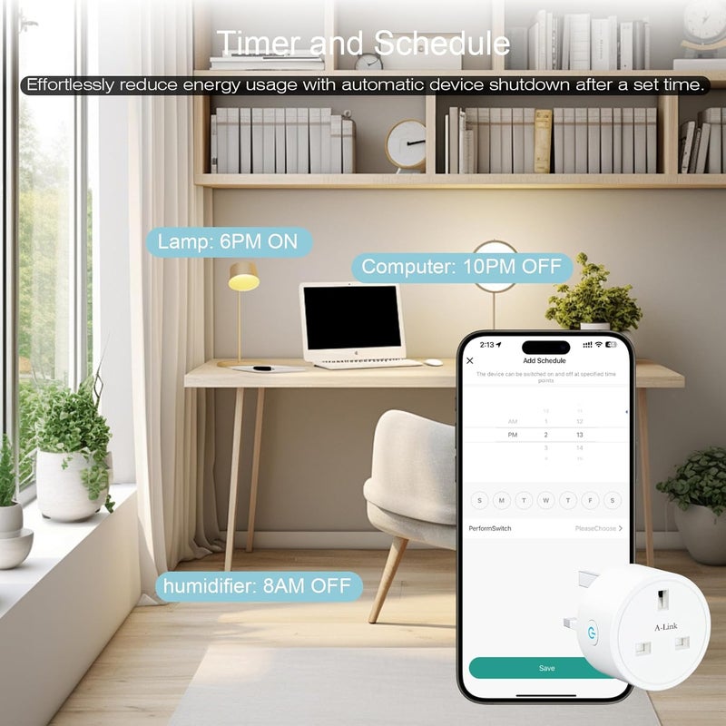 A-Link Matter Smart Plug with Energy Monitoring, WiFi Socket, Works with Tuya Smart ,Smart Life,Apple HomeKit,Alexa,Google Home,SmartThings App,WiFi Plug with Voice Remote Control, 16A Max,2 Pack - Image 2