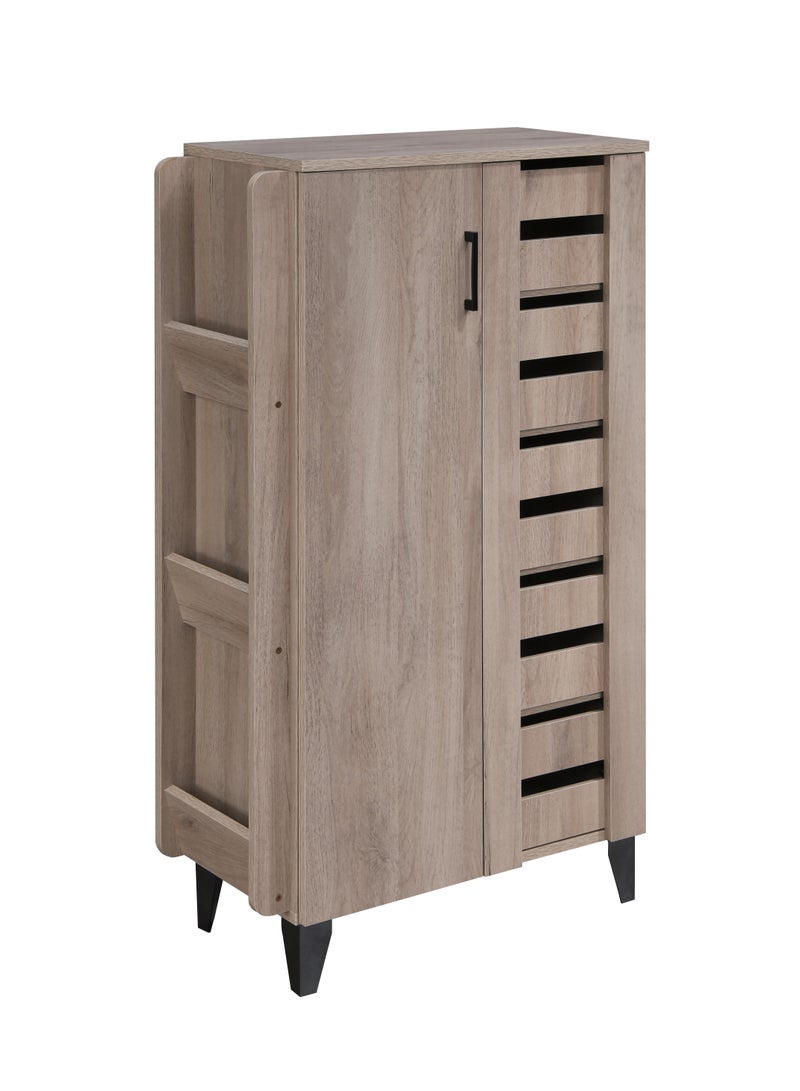 WT-EASYCARE Wooden Shoe Cabinet, Borasso – Slatted Vented Door with Side Storage Rack, Engineered Wood, Elevated Legs, Durable & Space-Saving Design, Compact Organizer for Entryway, Hallway & Bedroom