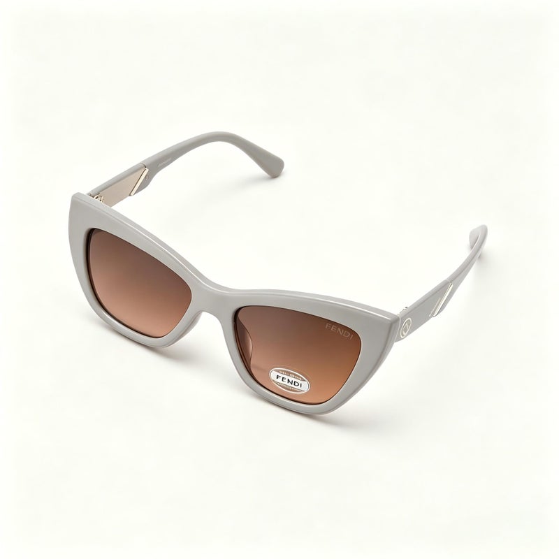 Fendi Roma Women's Classic Cat-Eye Shades,Italian Design Full-Rim Sunglasses Beige-gray Frame Brown Lenses - Image 3