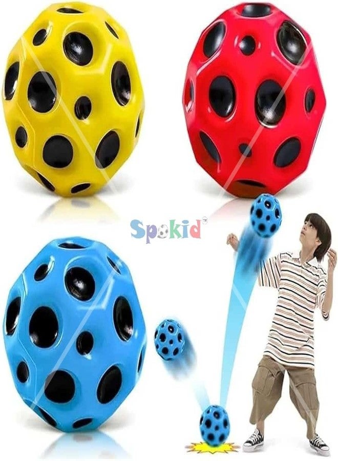 SPOKID Bouncing Moon Ball for Kids Soft Space Rubber Anti-Stress Relief Anxiety Ball - Very High Bouncing with Popping Sound on Impact Easy Grip Bouncy Balls for Children (Pack of 1 Multicolor) - Image 3