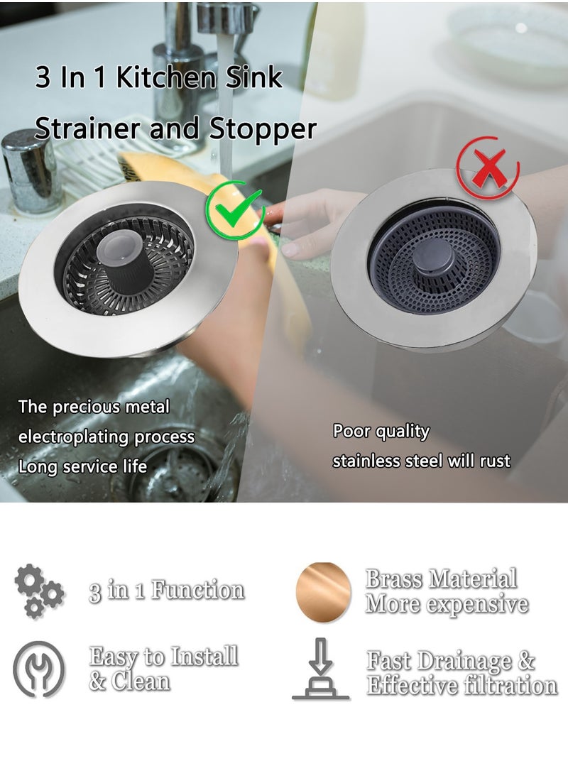LENND 3 in 1 Kitchen Sink Stopper, Pop Up Kitchen Sink Drain Strainer, with An Extra Basket Strainer, Kitchen Sink Drain Stopper  - Image 3