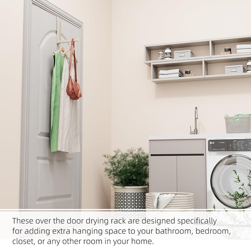 BAKON Over The Door Hanger Folding Clothes Drying Rack, Folding Hanging Coat Rack for Indoor Laundry Room Compact Small Space Foldable Portable Clothing Hanger Hook Collapsible-4 Pack (Beige) - Image 4