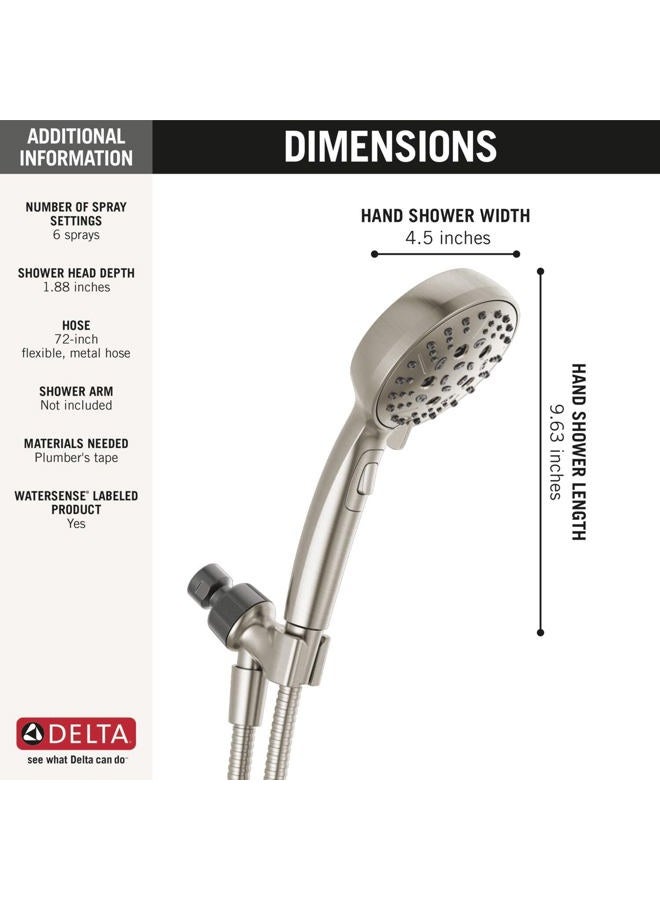 Delta Faucet 6-Spray H2Okinetic Handheld Shower Head with Hose, Brushed Nickel Handheld Shower Head, Hand Shower, Showerheads, Hand Held Shower Heads, Detachable Shower Head, Satin Nickel 75536SN - Image 4