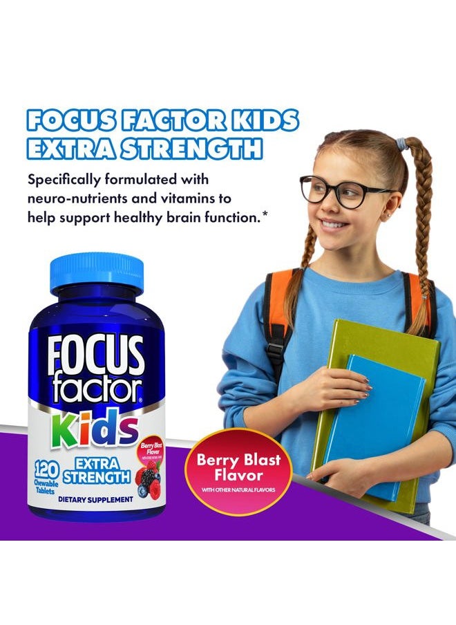 Focus Factor - Kids Extra Strength Daily Chewable for Brain Health Support, 120 Count – Vitamins - Quality Formula – Gluten & Dairy Free Supplements for Children – No Artificial Sweetener - Image 1