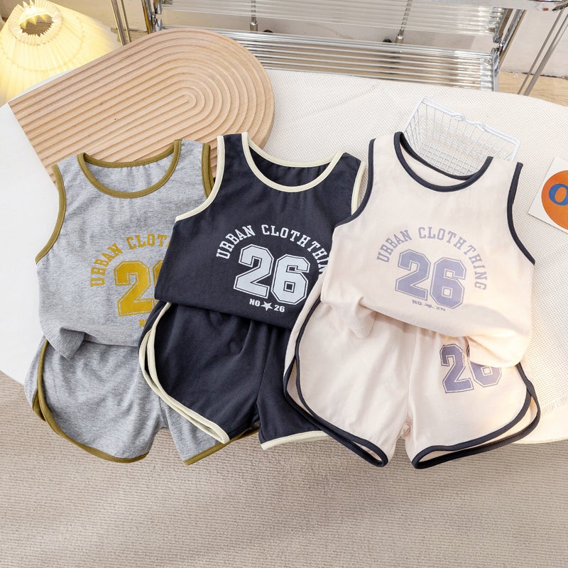 Boys Suit Summer Vest Kidsren'S Breathable Basketball Jersey Summer Sleeveless Baby Vest Two-Piece Set - Image 3