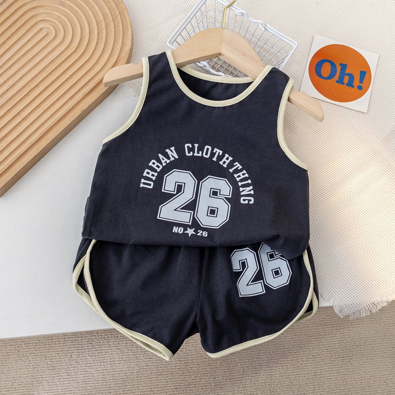 Boys Suit Summer Vest Kidsren'S Breathable Basketball Jersey Summer Sleeveless Baby Vest Two-Piece Set - Image 1