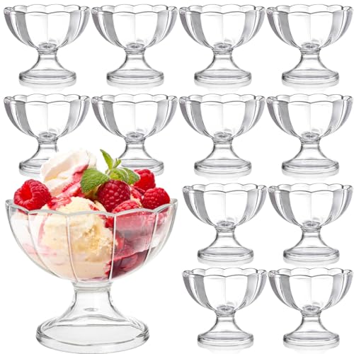 Mezchi Set of 12 Ice Cream Bowl Set, 8 Ounce Plastic Dessert Bowls, Clear Footed Dessert Cups, Ice Cream Cups Bowls for Sundae, Milkshakes, Parfait, Pudding, Fruit - Image 1