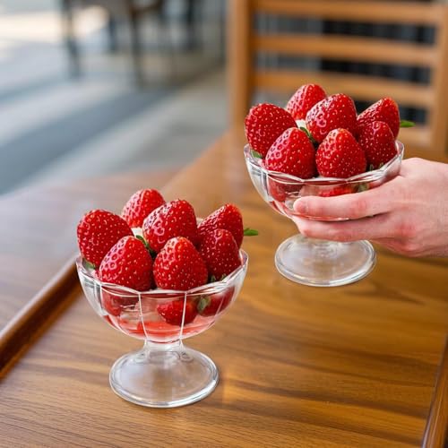 Mezchi Set of 12 Ice Cream Bowl Set, 8 Ounce Plastic Dessert Bowls, Clear Footed Dessert Cups, Ice Cream Cups Bowls for Sundae, Milkshakes, Parfait, Pudding, Fruit - Image 3
