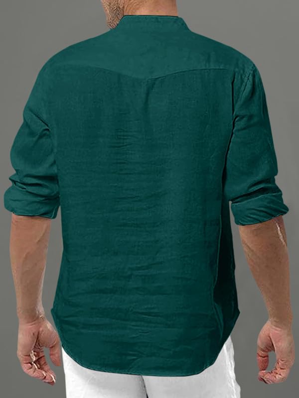 Macsivo Cotton Blend Solid Casual Short Kurta for Men Full Sleeve Mandarin Collar Stylish Shirt Kurta for Men Dark Green - Image 3