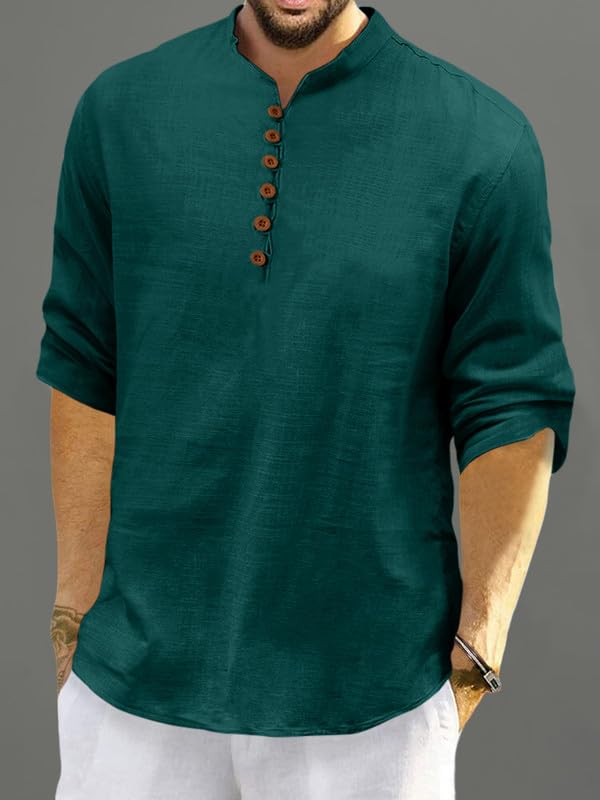 Macsivo Cotton Blend Solid Casual Short Kurta for Men Full Sleeve Mandarin Collar Stylish Shirt Kurta for Men Dark Green - Image 4