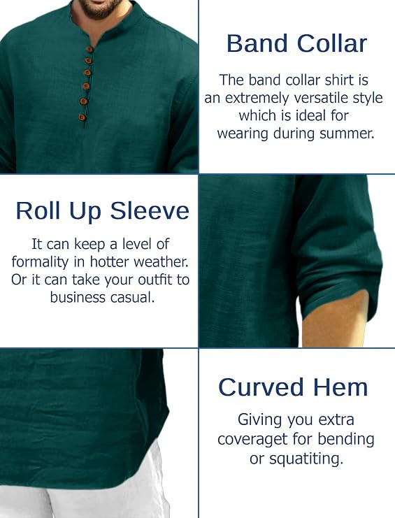 Macsivo Cotton Blend Solid Casual Short Kurta for Men Full Sleeve Mandarin Collar Stylish Shirt Kurta for Men Dark Green - Image 5