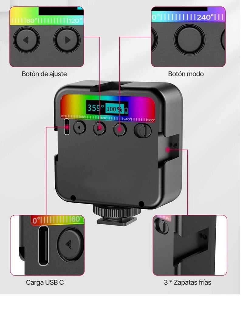 Arabest RGB Video Lights, LED Camera Light 360° Full Color Portable Photography Lighting w 3 Cold Shoe, 2000mAh Rechargeable CRI 95+ 2500-9000K Dimmable Panel Lamp Support Magnetic Attraction - Image 3