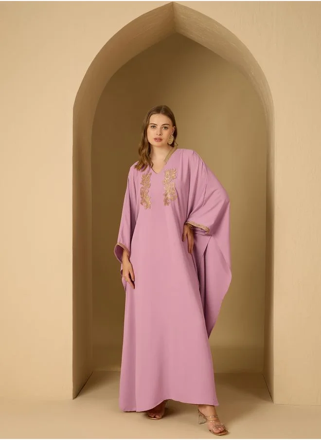 ستايلي Styli Applique Detail Stand Collar Kaftan
