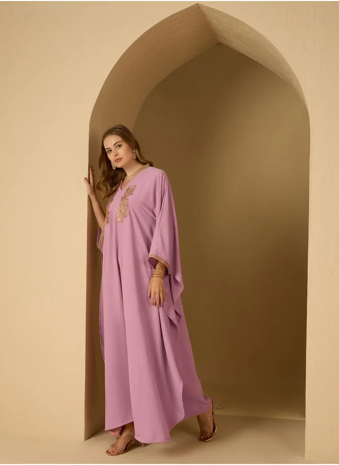 ستايلي Styli Applique Detail Stand Collar Kaftan