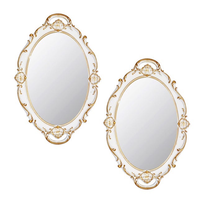 145 X 10 INCHS OVAL ANTIQUE DECORATIVE WALL MIRROR VINTAGE HANGING MIRROR WHITE 2 PCS