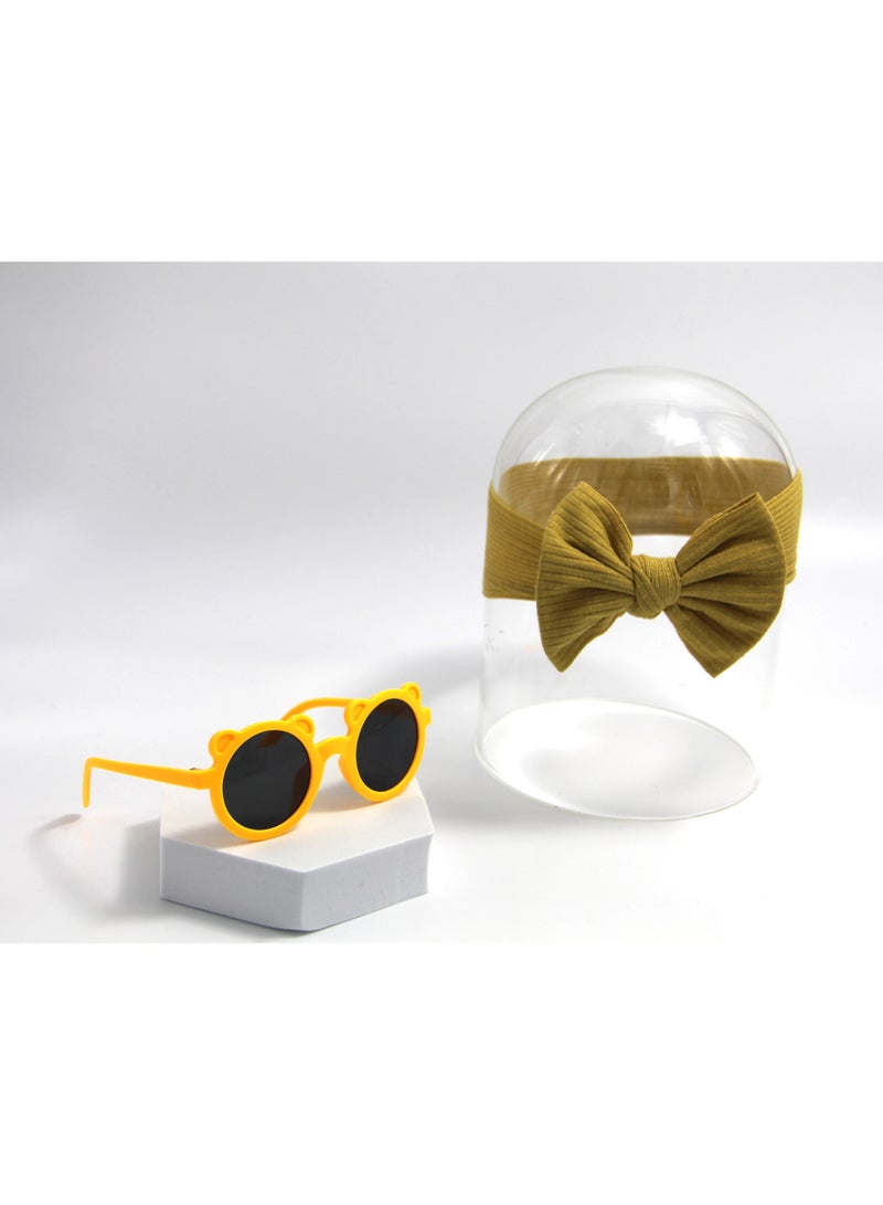 دىدانيالا طقم ليلا نظارة و فيونكة لتسريحات شعر الأطفال والبنات - أصفر