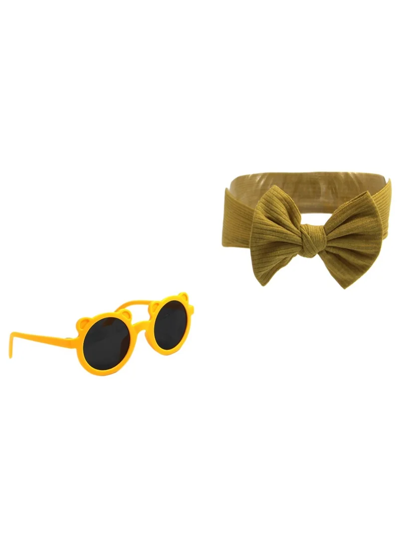 دىدانيالا Leila Glasses and Bow Barrette Ponytail Set For Babies and Girls -Yellow