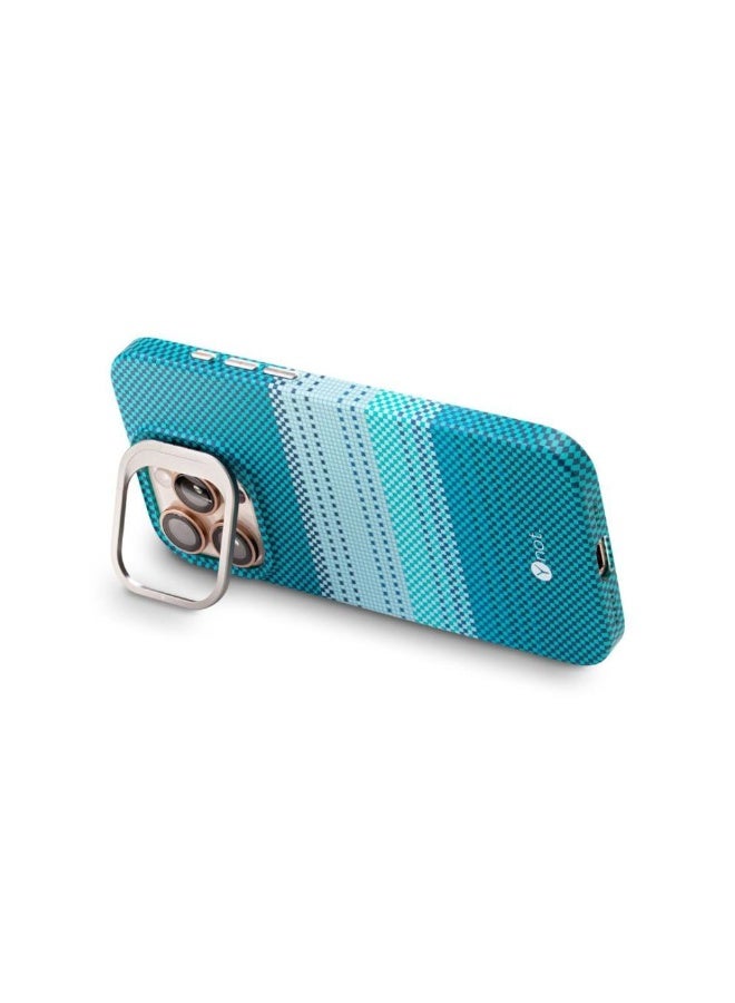 YNOT MagSafe Carbon Fiber Protective Case with Camera Stand for iPhone 16 Pro - Teal Blue - Image 3