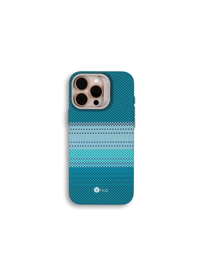 YNOT MagSafe Carbon Fiber Protective Case with Camera Stand for iPhone 16 Pro - Teal Blue - Image 1