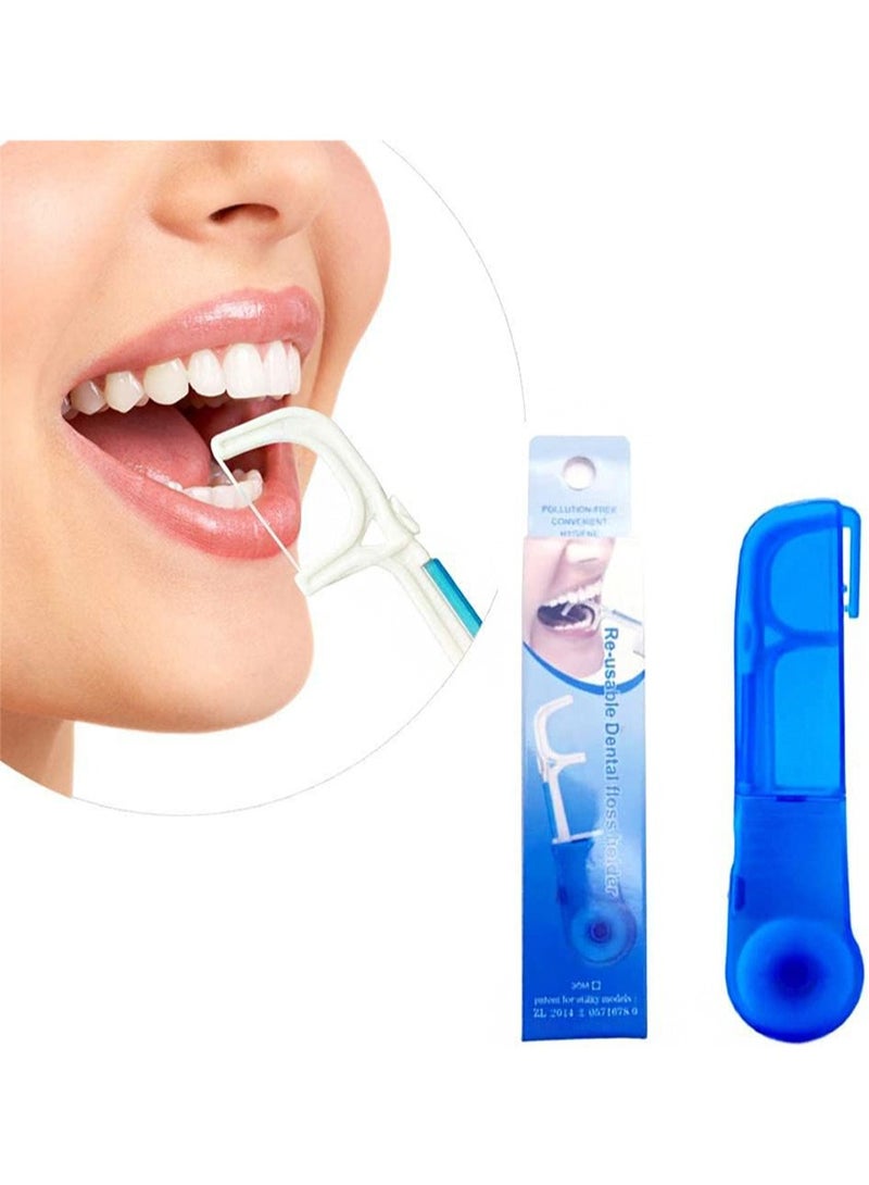 هالونهي حامل خيط تنظيف الأسنان قابل لإعادة الاستخدام، خيط تنظيف الأسنان بطول 30 مترًا، سهل الحمل، أزرق (يتضمن خيط تنظيف الأسنان) - Image 1