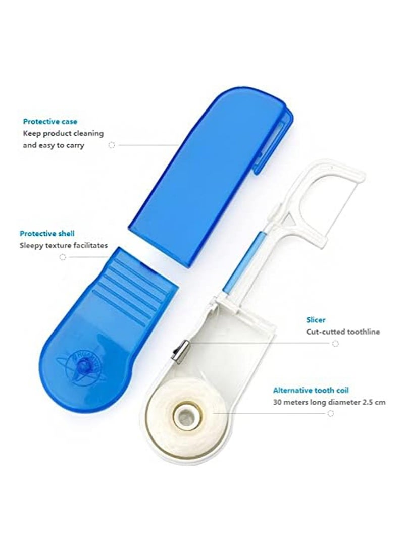 هالونهي حامل خيط تنظيف الأسنان قابل لإعادة الاستخدام، خيط تنظيف الأسنان بطول 30 مترًا، سهل الحمل، أزرق (يتضمن خيط تنظيف الأسنان) - Image 3