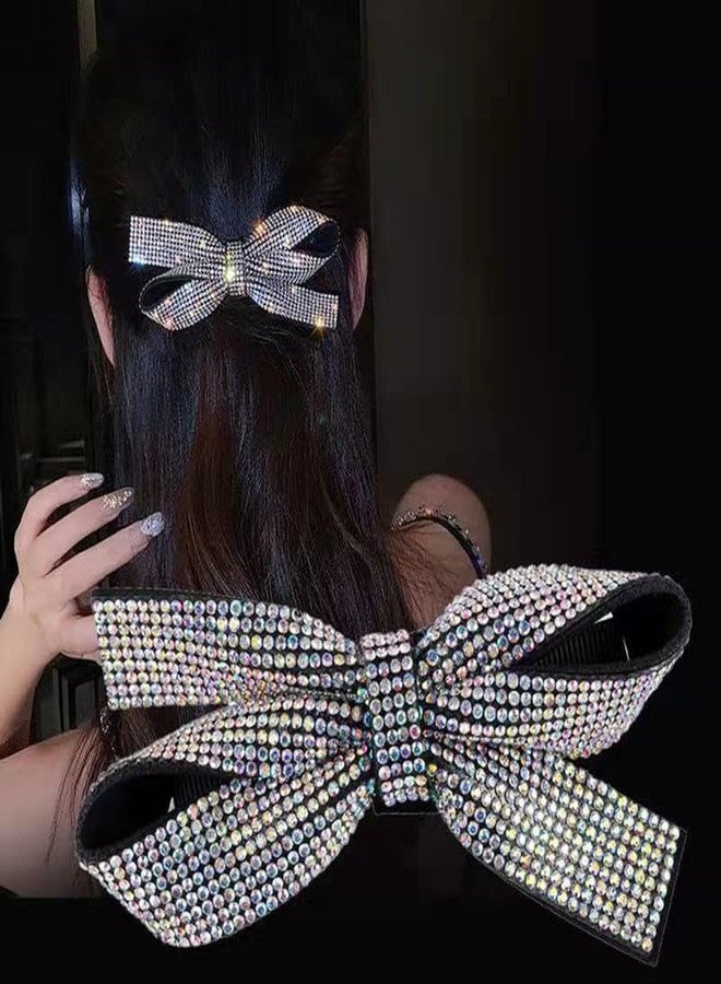 Cerun 1Pcs Luxury Rhinestones Hair Barrettes For Women Girls Sparkly Glitter Crystal Rhinestones Ponytail Holder Hair Bow Clip Bridal Hair Pins Decorative Hair Accessories Christmas Gift - Image 5