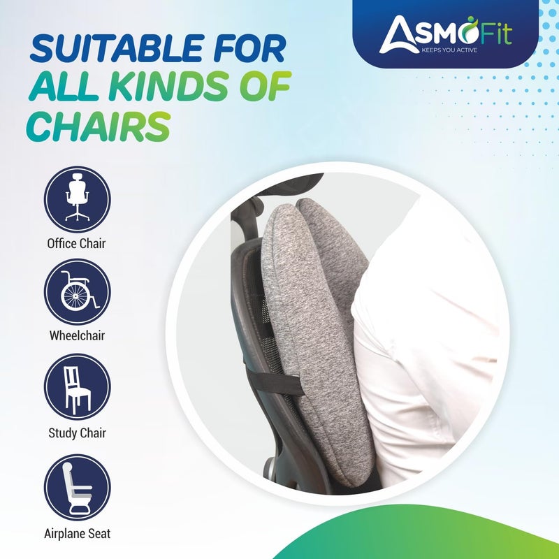 Asmofit Coccyx Orthopaedic Pro Seat Posture Corrector Cushion Combo Memory Foam Support Relieves Back Coccyx Pain Ideal for Long Hours on OfficeHome Chair Grey - Image 4