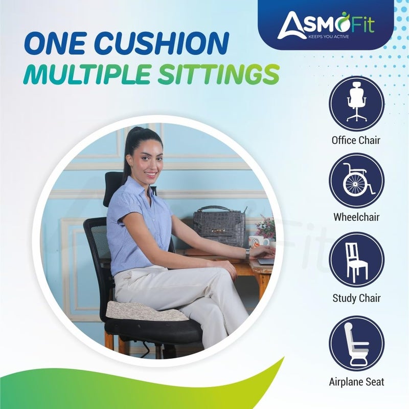 Asmofit Coccyx Orthopaedic Pro Seat Posture Corrector Cushion Combo Memory Foam Support Relieves Back Coccyx Pain Ideal for Long Hours on OfficeHome Chair Grey - Image 5