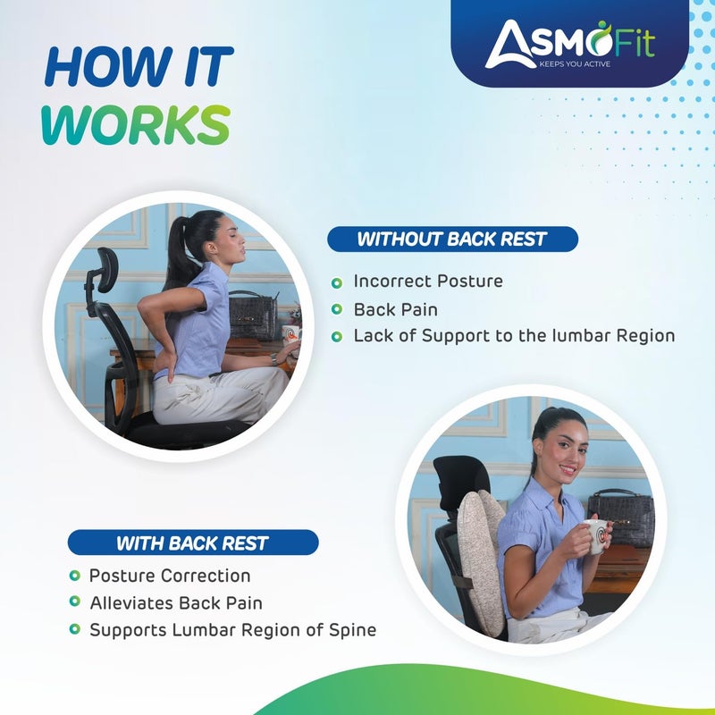 Asmofit Coccyx Orthopaedic Pro Seat Posture Corrector Cushion Combo Memory Foam Support Relieves Back Coccyx Pain Ideal for Long Hours on OfficeHome Chair Grey - Image 2
