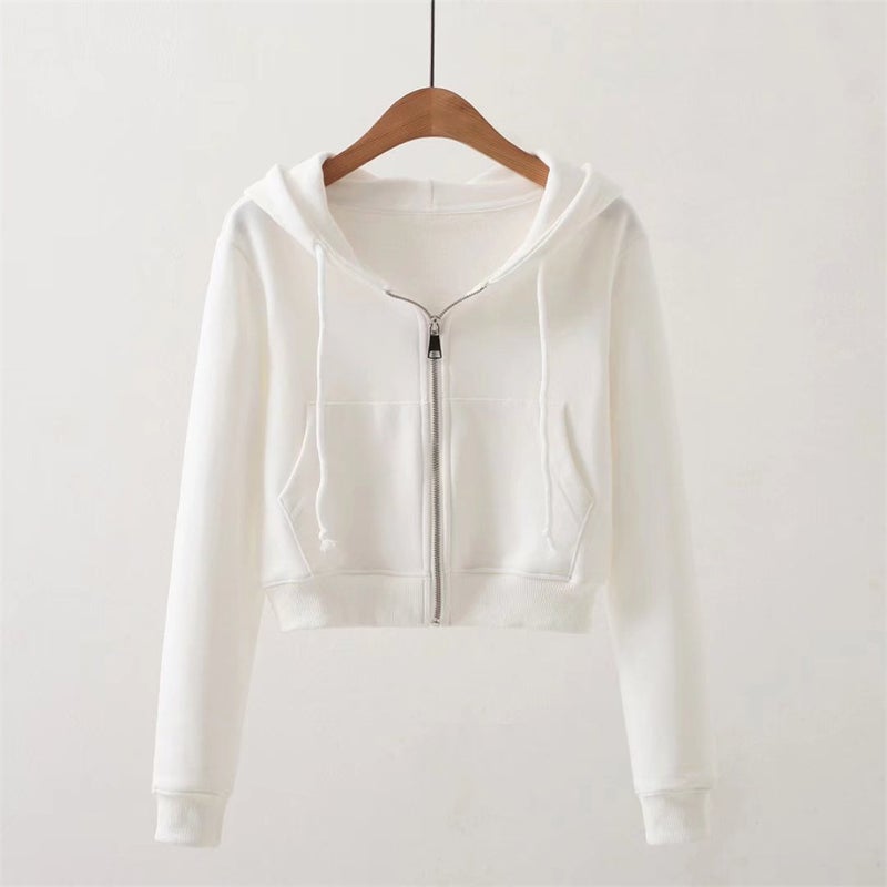 YPFF Fashion Womens Sweatshirt Autumn New European and American Fashion Solid Color Hooded Zipper Short High Waist Navel Top 2055/Grey - Image 3