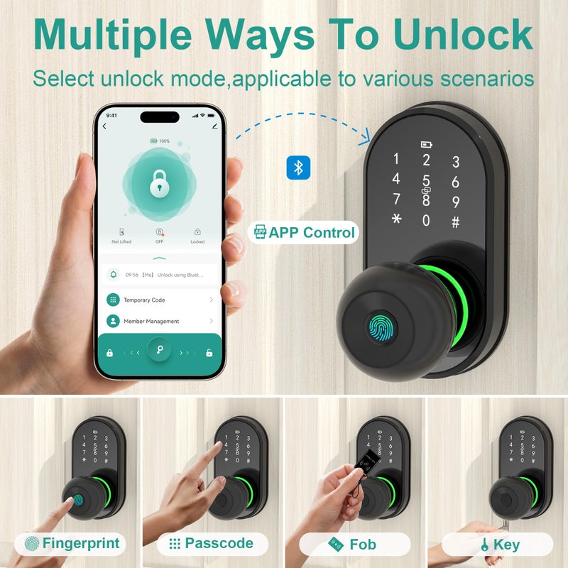 Linkthai Smart Door Lock Keyless Entry Door Lock with Knob, Keypad Fingerprint Door Lock with Handle, Electronic Digital Code for Front Door, App Remote Control, Easy Installation - Image 3