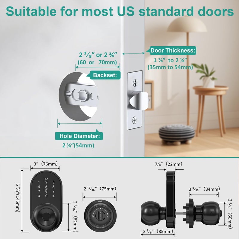 Linkthai Smart Door Lock Keyless Entry Door Lock with Knob, Keypad Fingerprint Door Lock with Handle, Electronic Digital Code for Front Door, App Remote Control, Easy Installation - Image 4