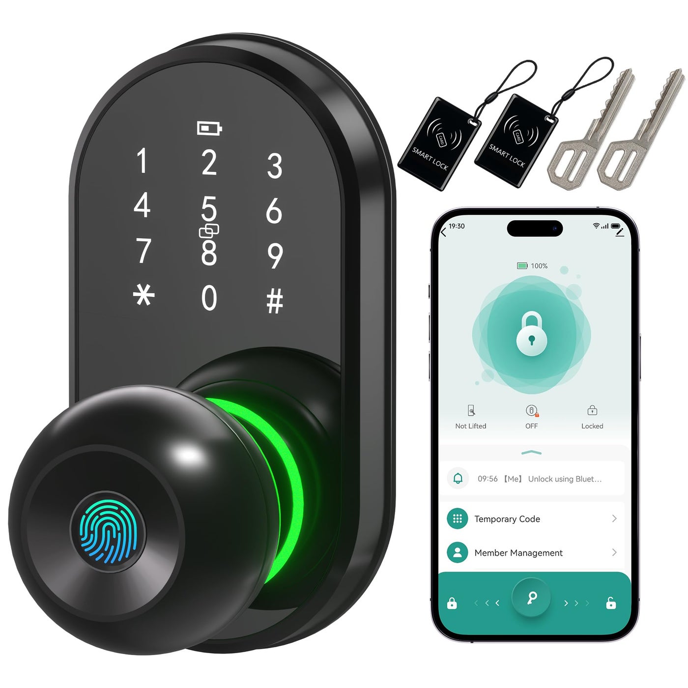 Linkthai Smart Door Lock Keyless Entry Door Lock with Knob, Keypad Fingerprint Door Lock with Handle, Electronic Digital Code for Front Door, App Remote Control, Easy Installation