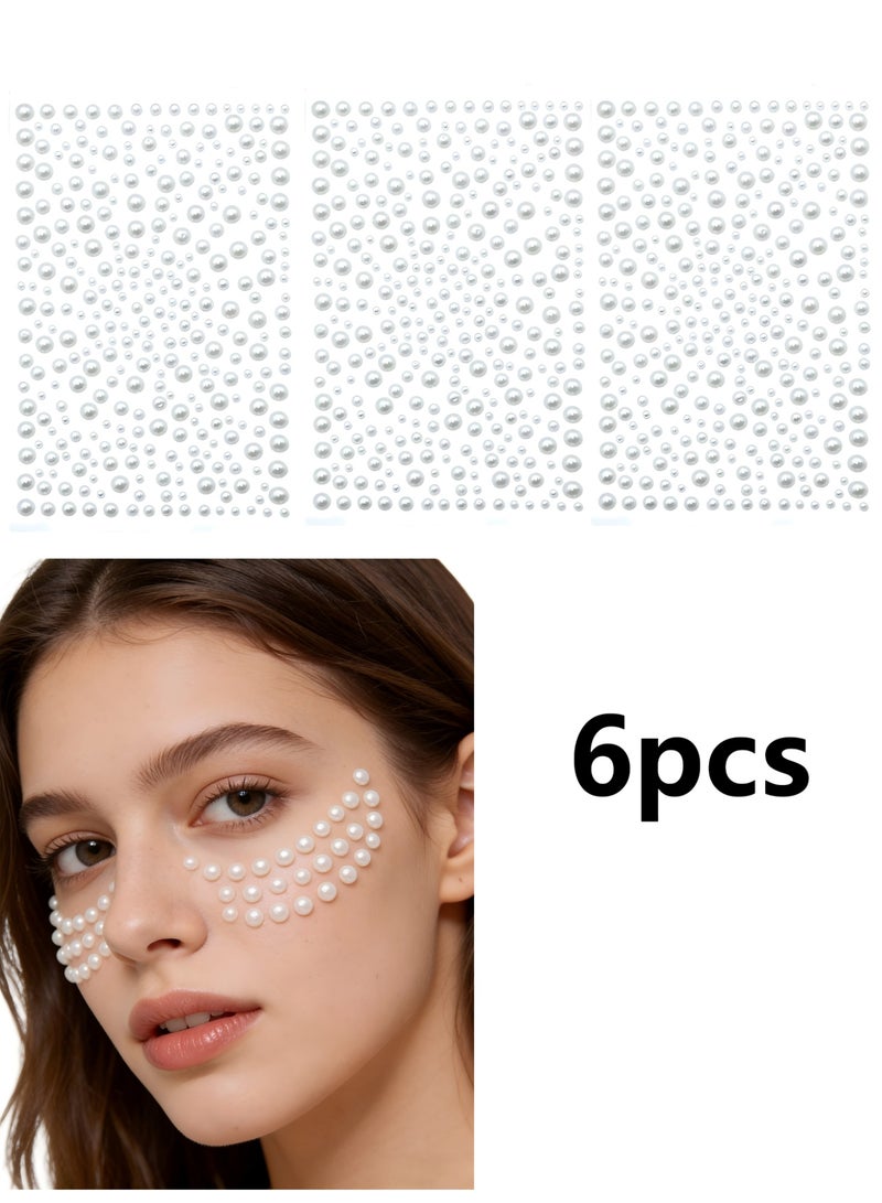 6 Sheets Self-Adhesive Pearl Stickers, Flat Back White Pearls in Mixed Sizes, Makeup & Nail Art DIY Craft Accessories for Festival, Phone, Frame Decoration (Beige) - Image 1
