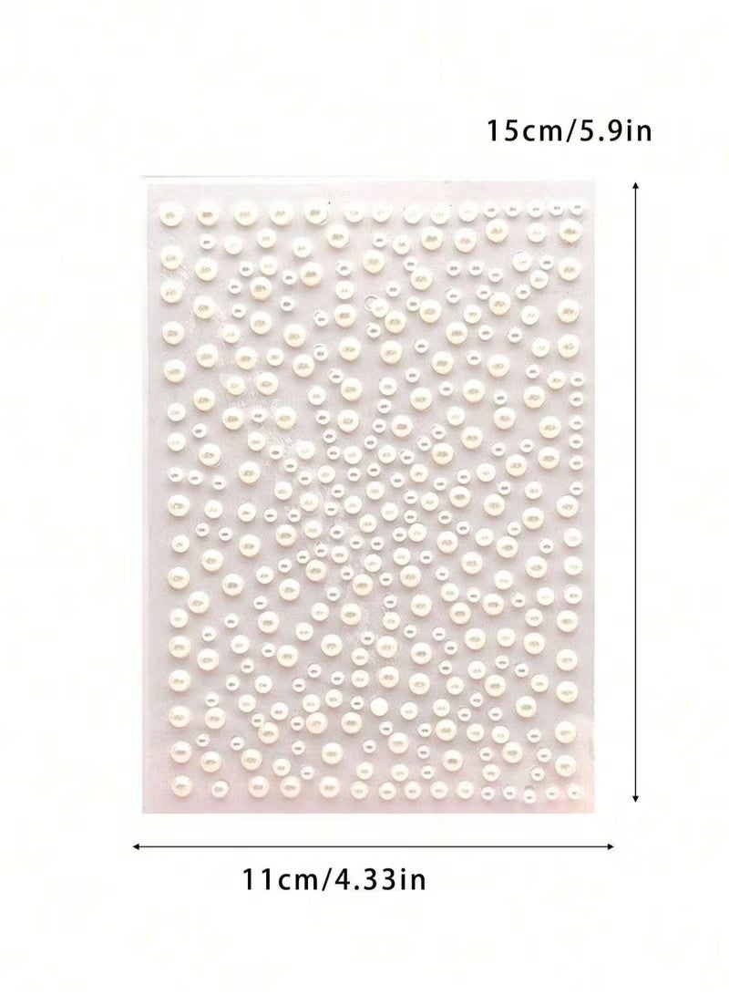 6 Sheets Self-Adhesive Pearl Stickers, Flat Back White Pearls in Mixed Sizes, Makeup & Nail Art DIY Craft Accessories for Festival, Phone, Frame Decoration (Beige) - Image 2