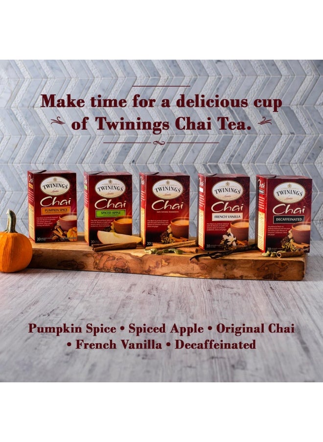 Pumpkin Spice Chai Tea, Caffeinated Black Tea Naturally Flavored With Aromatic Spices And Ginger, Tea Bags Individually Wrapped, 20 Count Ea (Pack Of 2)