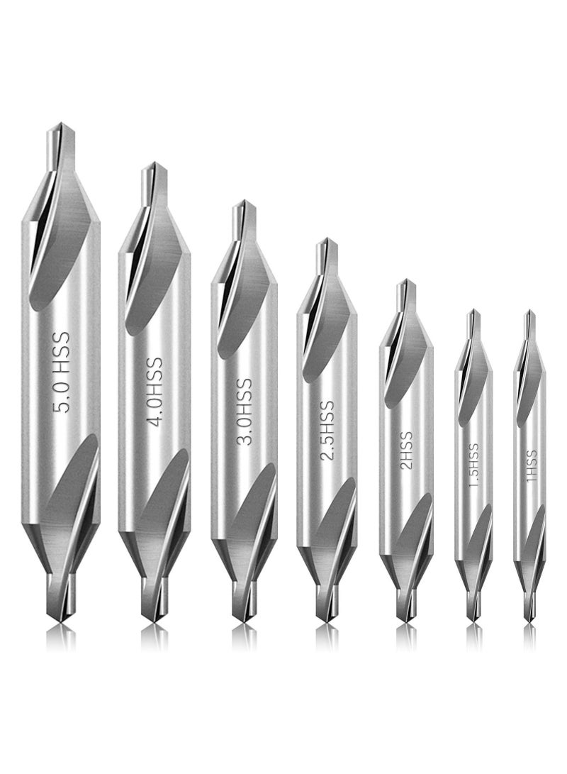Combined Center Drill Bit Set 7 Pieces HSS 60 Degree Countersink Lathe Mill Tooling 1.0 1.5 2.0 2.5 3.0 4.0 5.0mm for Positioning and Chamfering of Wood Metal Alloys - Image 1