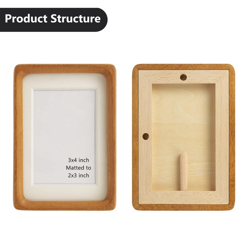 Natural Wood Photo Frames Inspired Tabletop Picture Frame with Mat  Vertical or Horizontal Display (Teak  3x4 matted to 2x3)  - Image 2