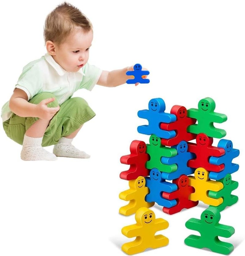 Wooden Building Blocks, 16 Pcs for Toddlers 1-3 Year Old Girls Boys, Stacking Blocks Sensory Toys Birthday Gifts Presents Age 2-4 - Image 1