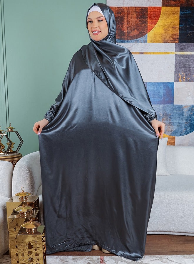 Zmurud Practical plain silky satin prayer dress with headscarf from zmurud fashion  - Image 4