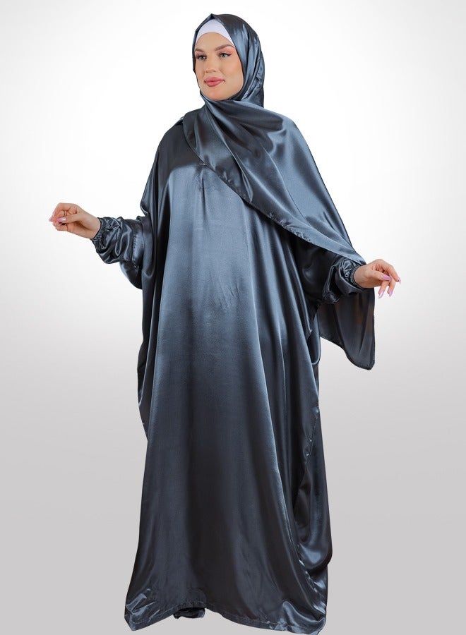 Zmurud Practical plain silky satin prayer dress with headscarf from zmurud fashion  - Image 1