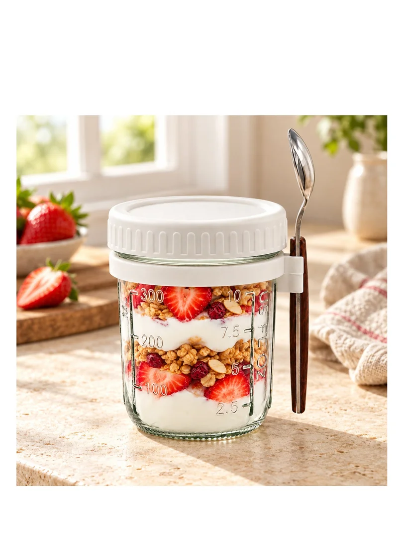 Cuisine Art Cuisine Art 475 ml Overnight Oats Jar with Lid & Spoon, Reusable Glass Oatmeal Container with Measurement Marks, Food Storage Breakfast Pot for Milk, Cereal, Fruit, Coffee & Yogurt