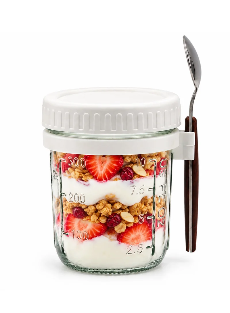 Cuisine Art Cuisine Art 475 ml Overnight Oats Jar with Lid & Spoon, Reusable Glass Oatmeal Container with Measurement Marks, Food Storage Breakfast Pot for Milk, Cereal, Fruit, Coffee & Yogurt