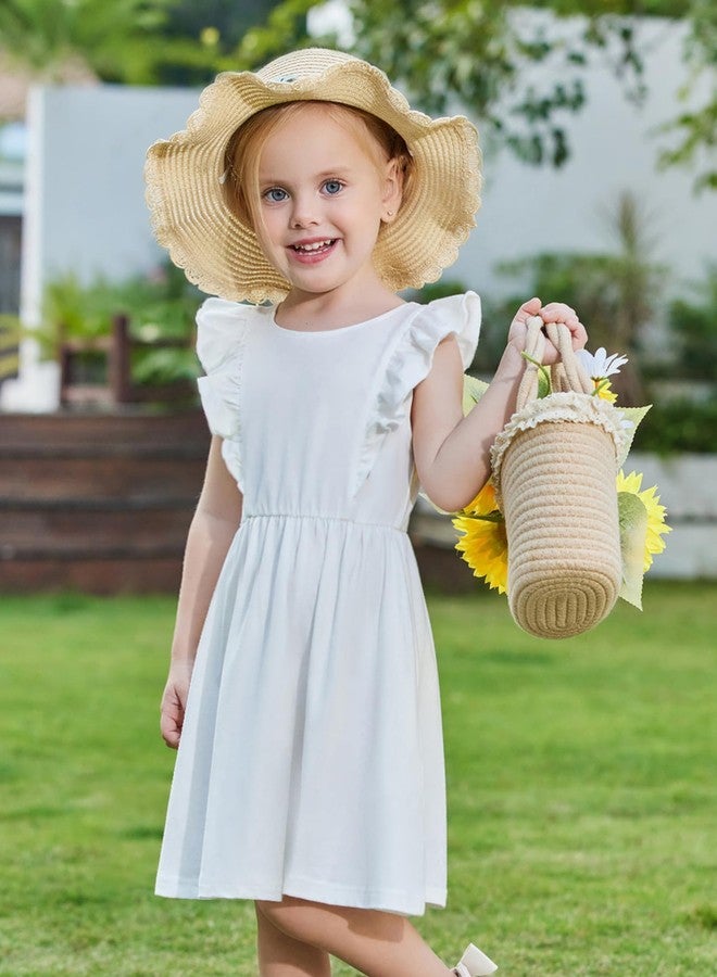 Arshiner فستان صيفي أبيض للبنات الصغيرات من أرشينر، فستان بأكمام مرفرفة، فستان مع رباط خلفي، فستان صيفي غير رسمي للأطفال، فستان شاطئي للبنات الصغيرات 3T - Image 4