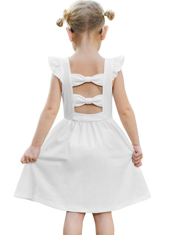 Arshiner فستان صيفي أبيض للبنات الصغيرات من أرشينر، فستان بأكمام مرفرفة، فستان مع رباط خلفي، فستان صيفي غير رسمي للأطفال، فستان شاطئي للبنات الصغيرات 3T - Image 1